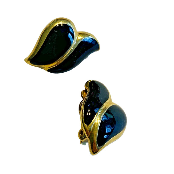 Vintage 1980’s Clip On Earrings Gold & Black Enamel Conservative Boss Lady - Picture 1 of 6